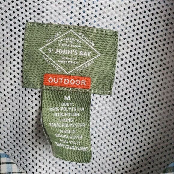 St. John's Bay Fishing Button Up Shirt Mens Medium Blue Green Plaid Vented Back - Picture 6 of 9